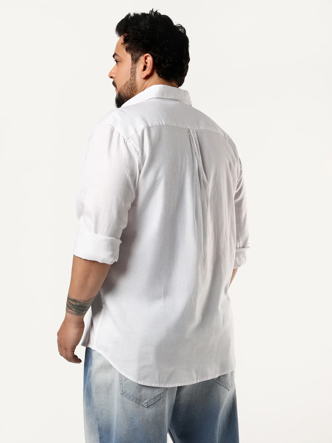 Plus Men's White Linen Blend Full Sleeve Relaxed Fit Casual Solid Shirt - Image 4