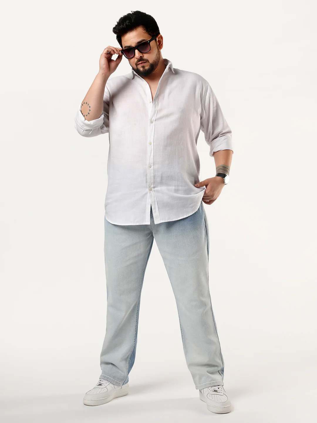Plus Men's White Linen Blend Full Sleeve Relaxed Fit Casual Solid Shirt - Image 5