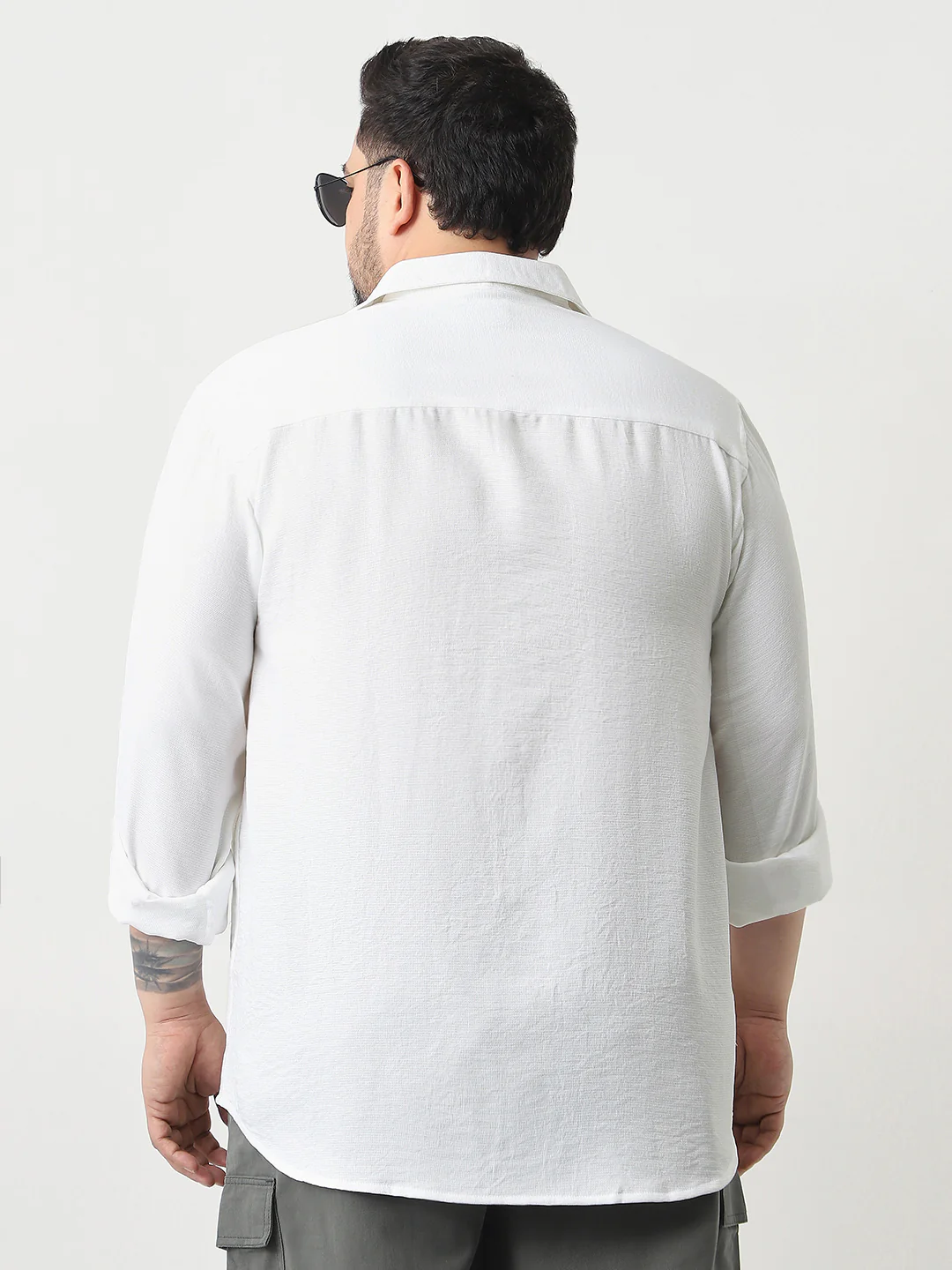 Plus Men's White Linen Blend Full Sleeve Relaxed Fit Casual Solid Shirt - Image 4
