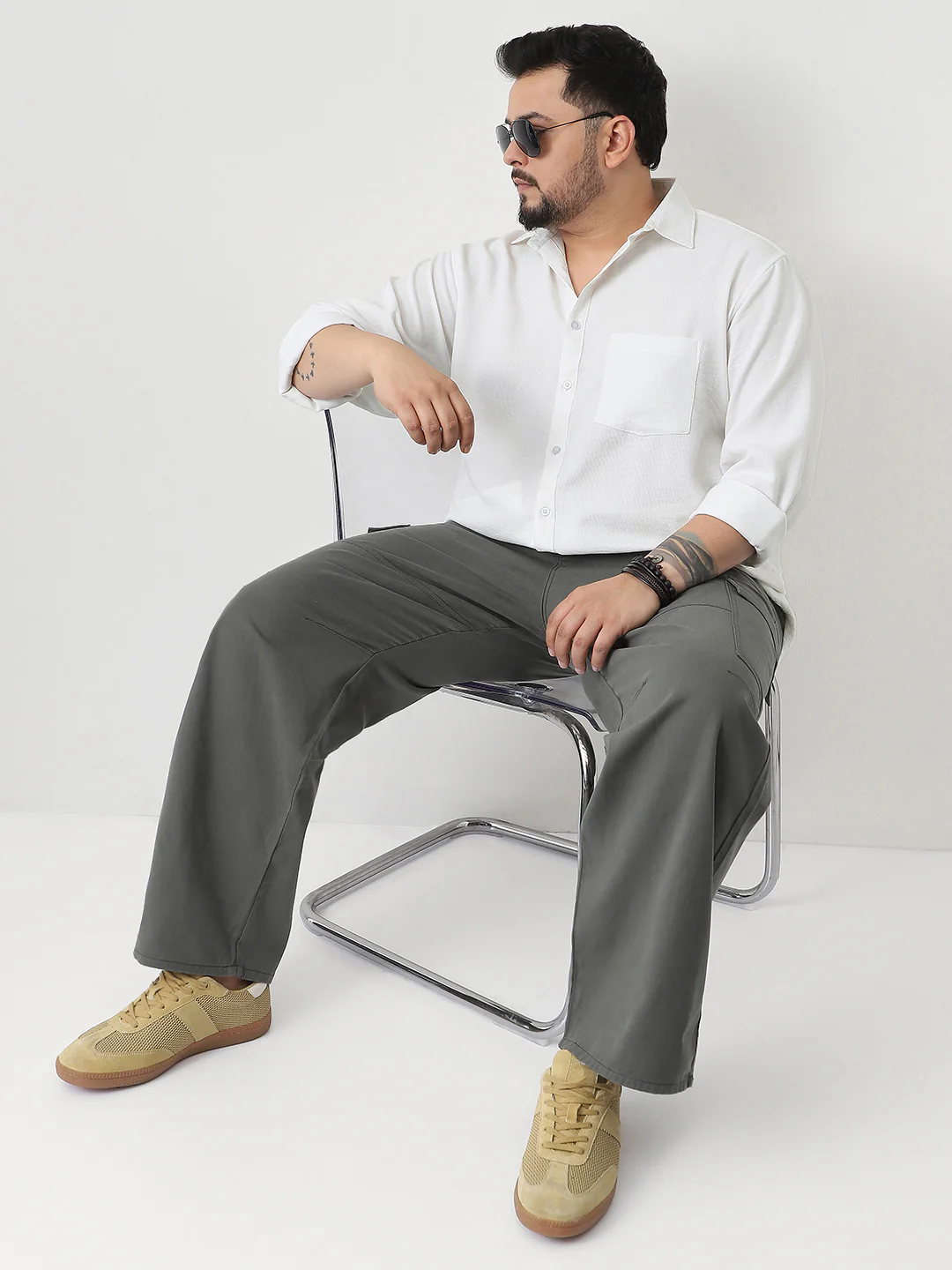 Plus Men's White Linen Blend Full Sleeve Relaxed Fit Casual Solid Shirt - Image 5