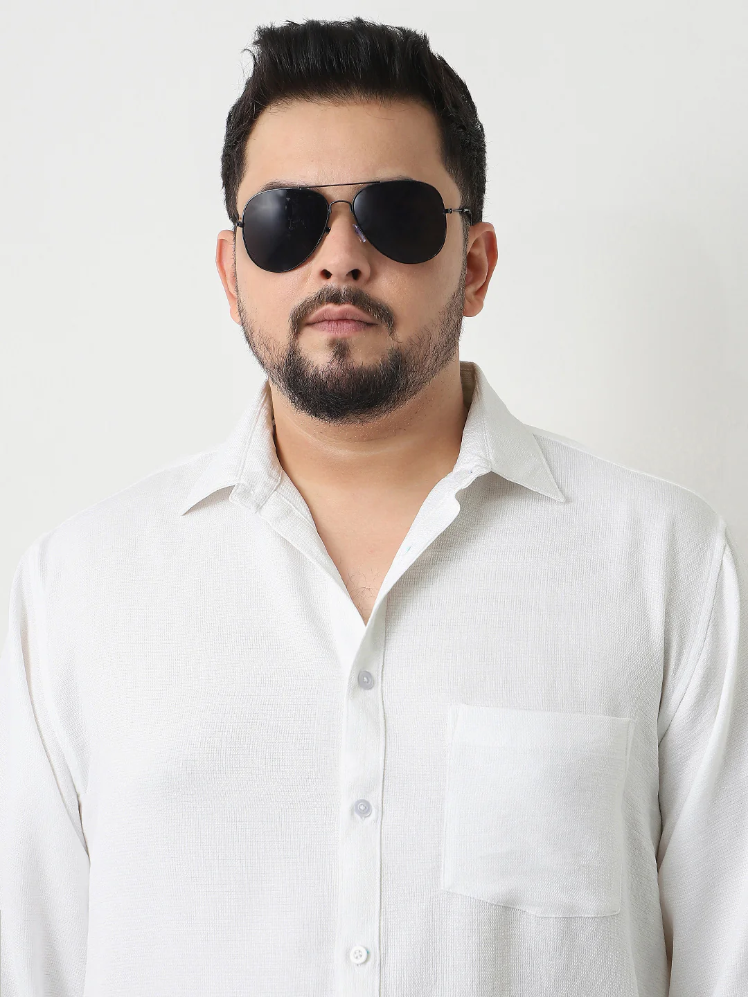 Plus Men's White Linen Blend Full Sleeve Relaxed Fit Casual Solid Shirt - Image 6