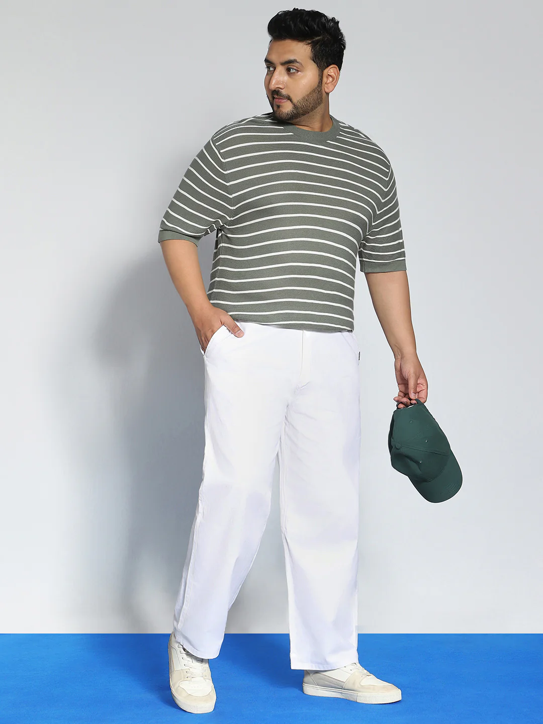 Plus Men's White Loose Baggy Fit Solid Chino Trousers Non-Stretchable - Image 4
