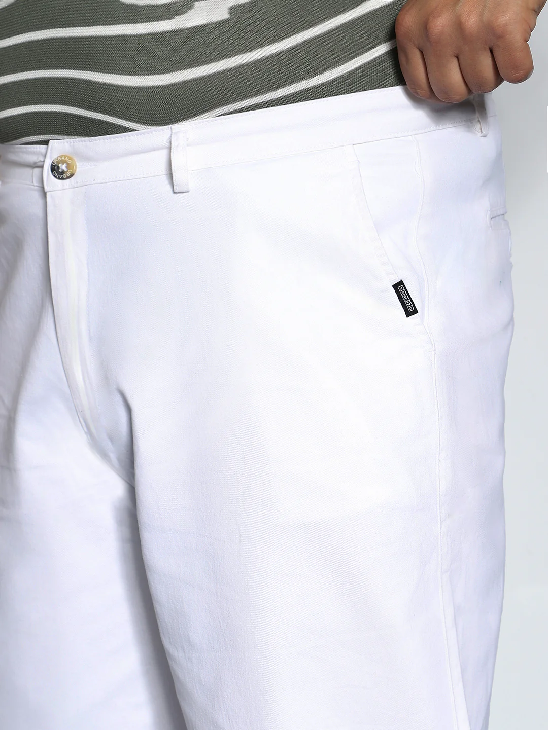 Plus Men's White Loose Baggy Fit Solid Chino Trousers Non-Stretchable - Image 5