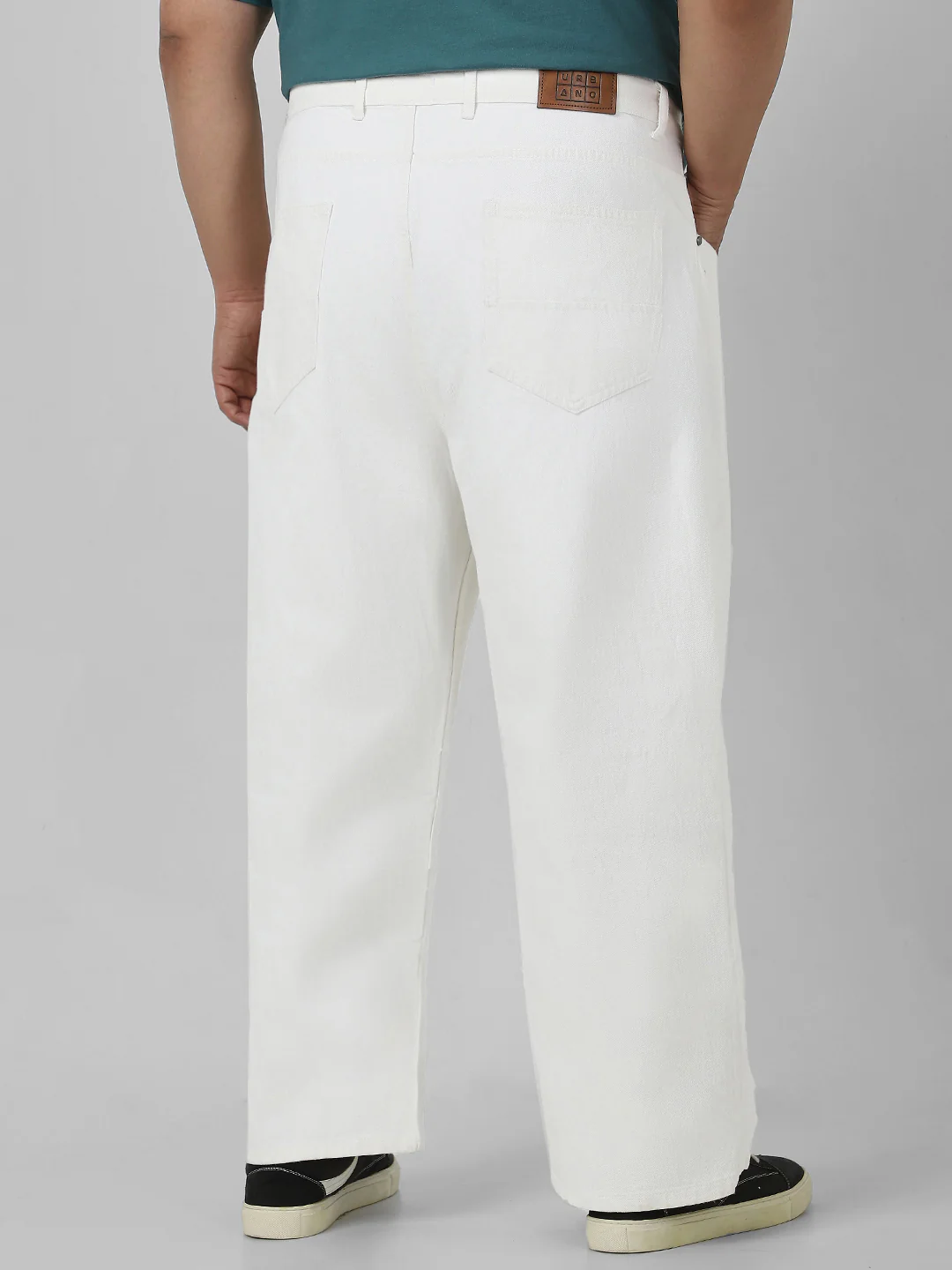 Plus Men's White Loose Fit Washed Jeans Non-Stretchable - Image 3