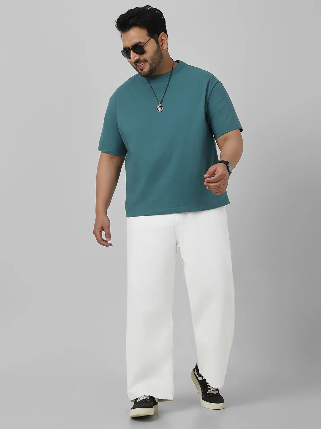 Plus Men's White Loose Fit Washed Jeans Non-Stretchable - Image 4