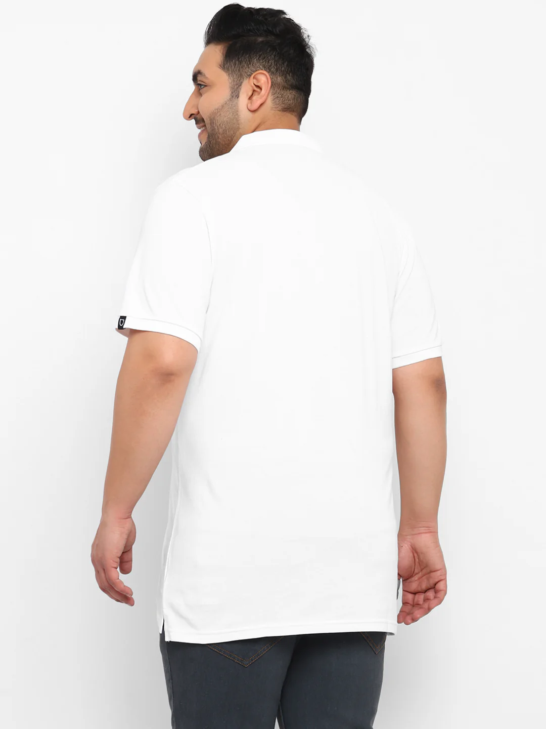 Plus Men's White, Navy Blue, Gold Colour-Block Regular Fit Half Sleeve Cotton Polo T-Shirt - Image 3