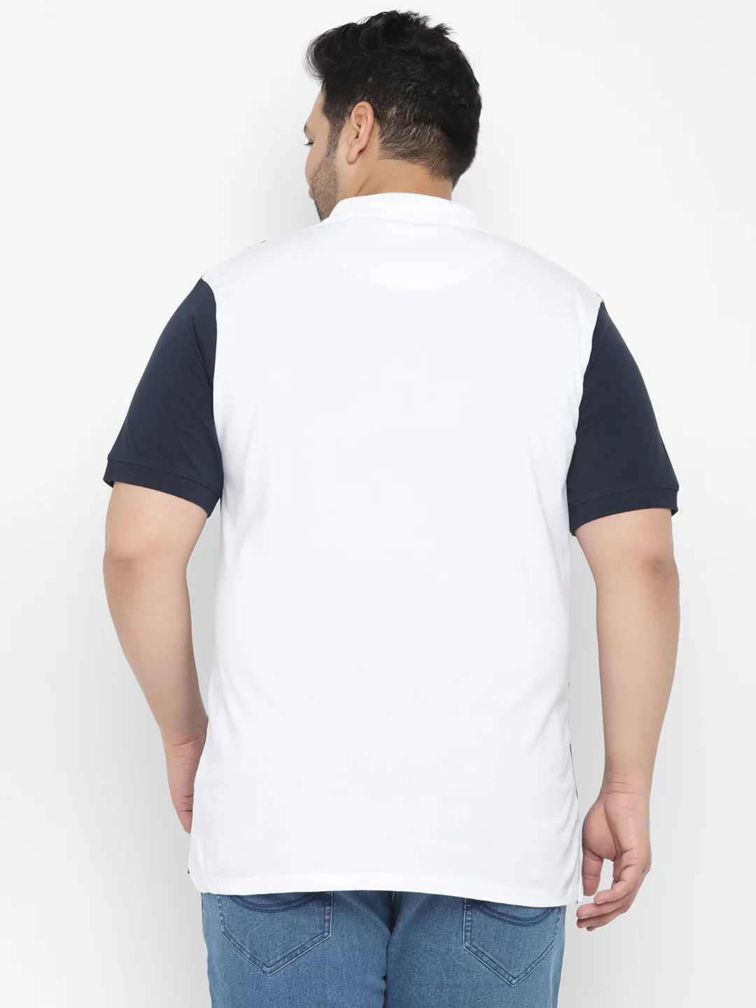 Plus Men's White, Navy Blue, Red Colour-Block Regular Fit Half Sleeve Cotton Polo T-Shirt - Image 3