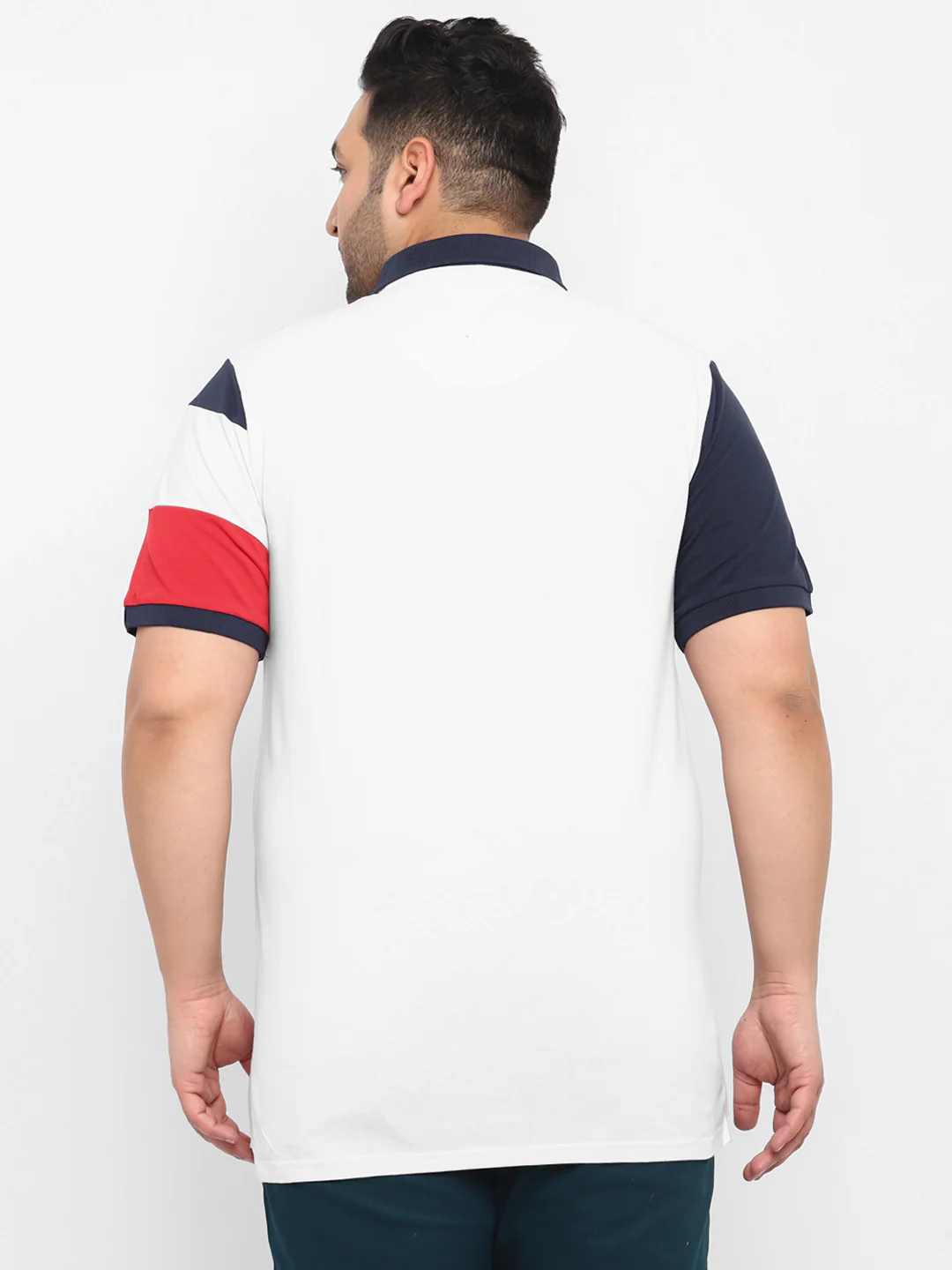 Plus Men's White, Navy Blue, Red Colour-Block Regular Fit Half Sleeve Cotton Polo T-Shirt - Image 3