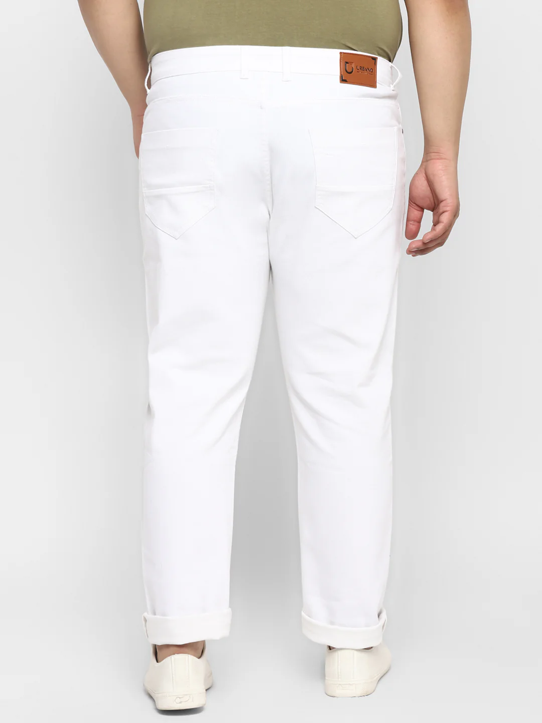 Plus Men's White Regular Fit Knee Slit Distressed Jeans Stretchable - Image 3