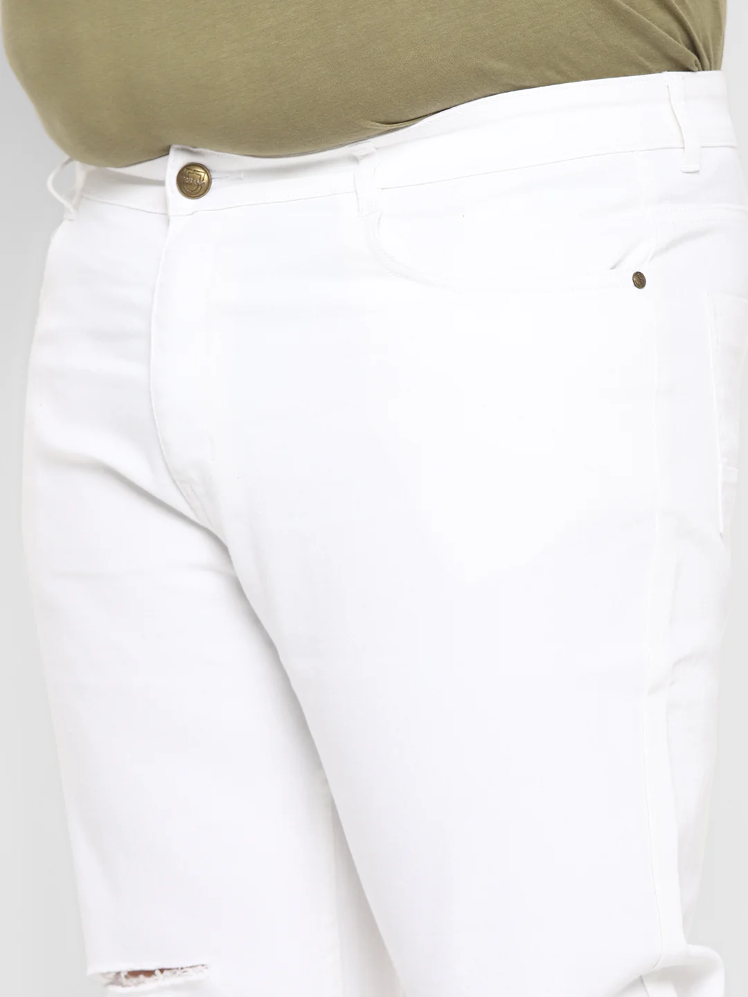 Plus Men's White Regular Fit Knee Slit Distressed Jeans Stretchable - Image 5