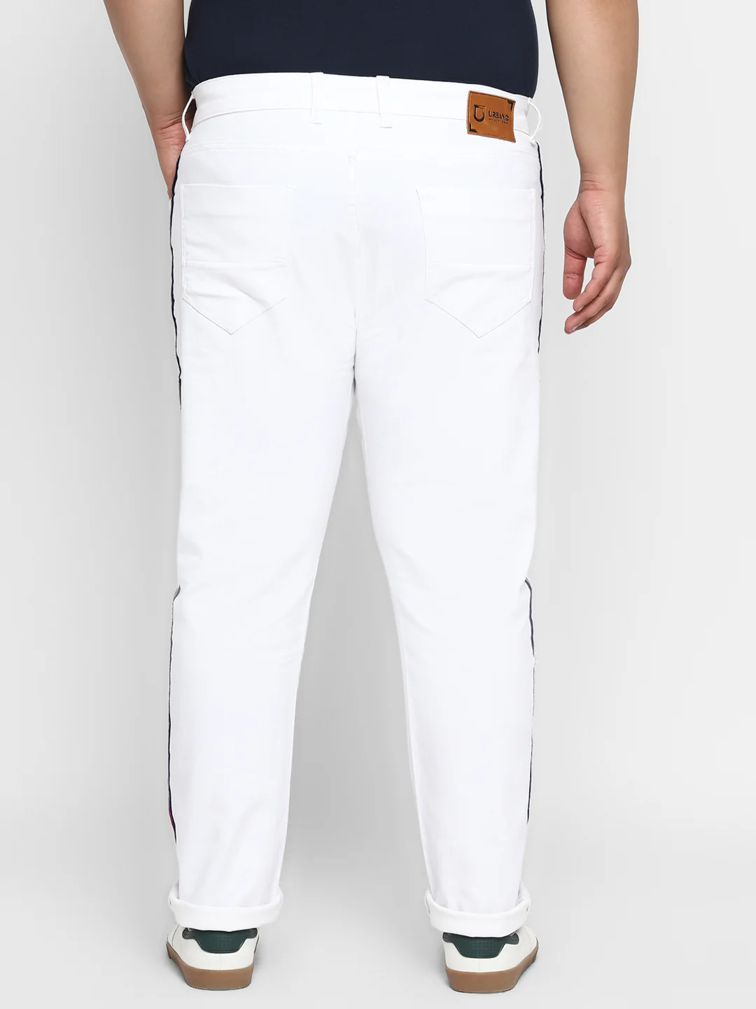 Plus Men's White Regular Fit Side Striped Denim Jeans Stretchable - Image 3