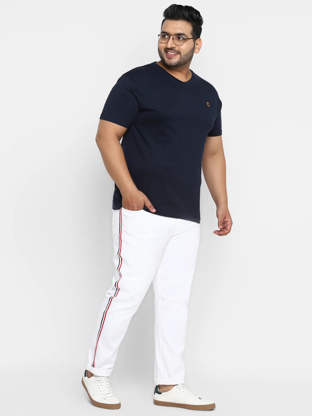 Plus Men's White Regular Fit Side Striped Denim Jeans Stretchable - Image 4