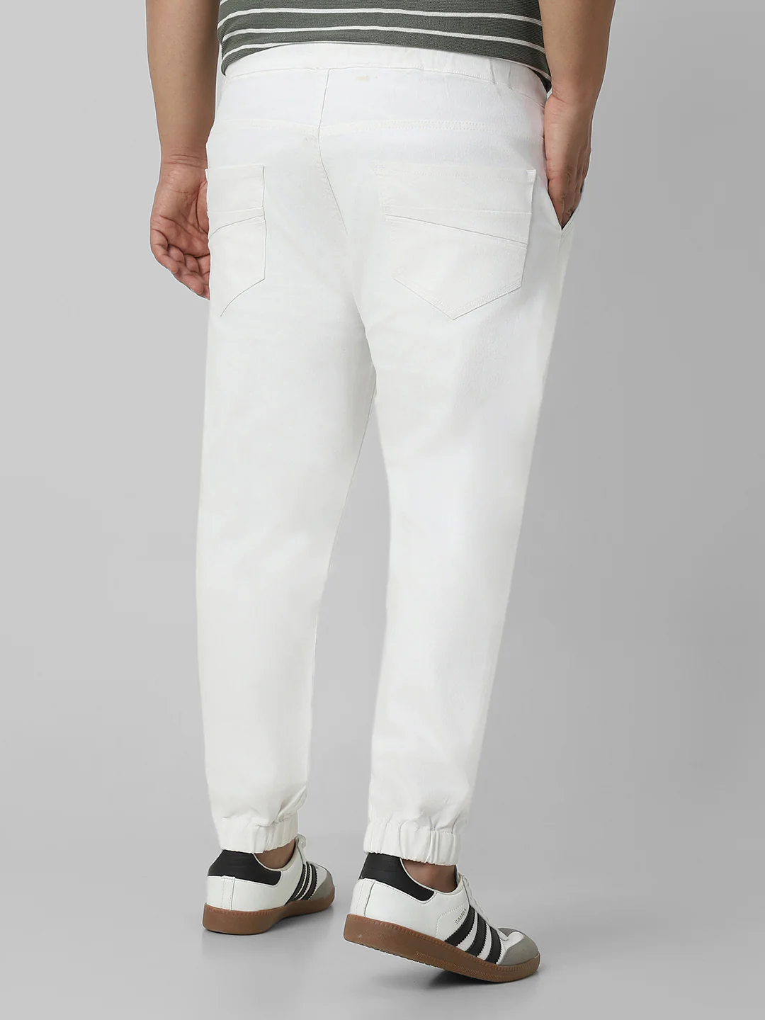 Plus Men's White Regular Fit Solid Joggers Jeans Stretchable - Image 3