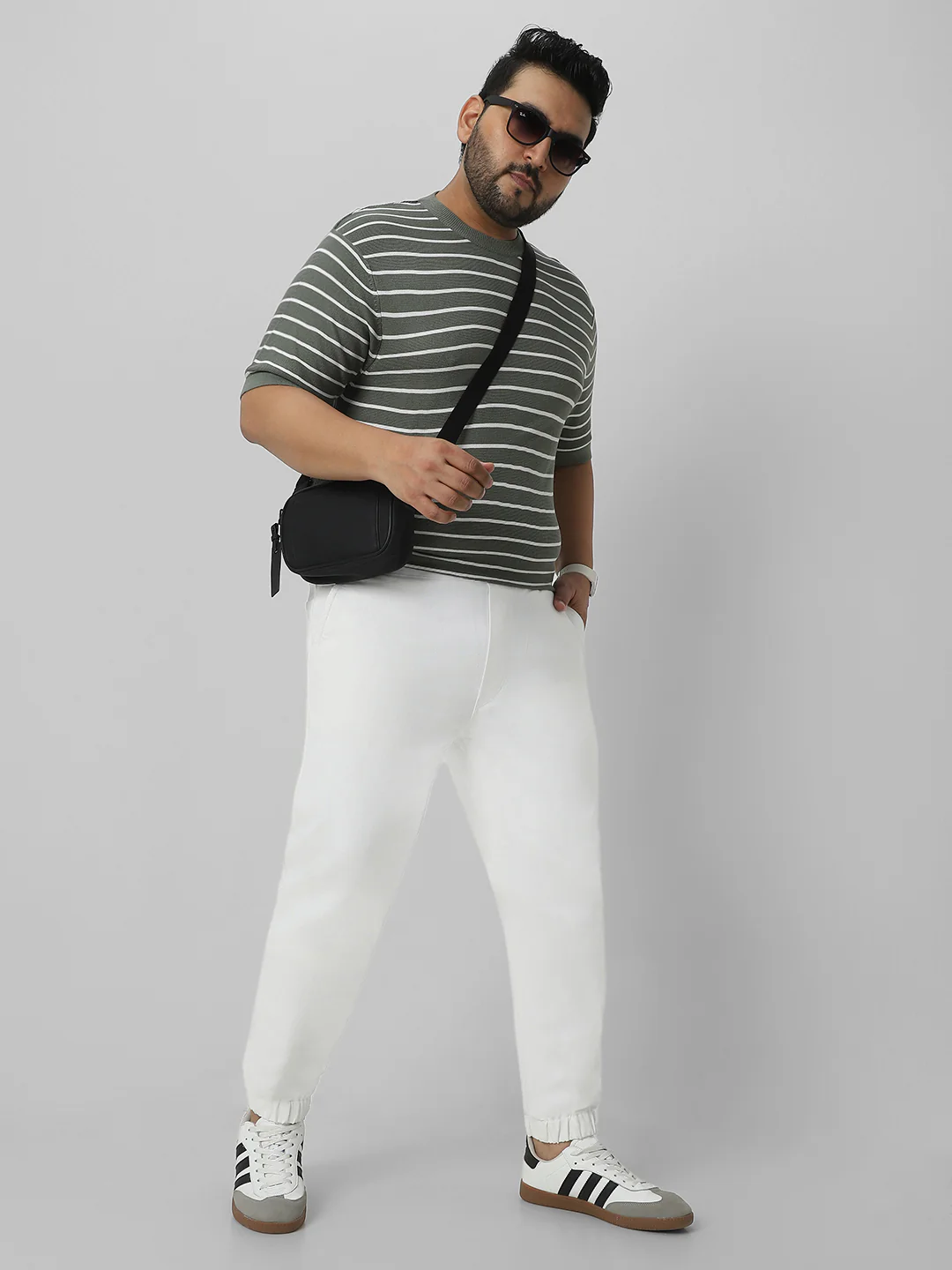Plus Men's White Regular Fit Solid Joggers Jeans Stretchable - Image 4