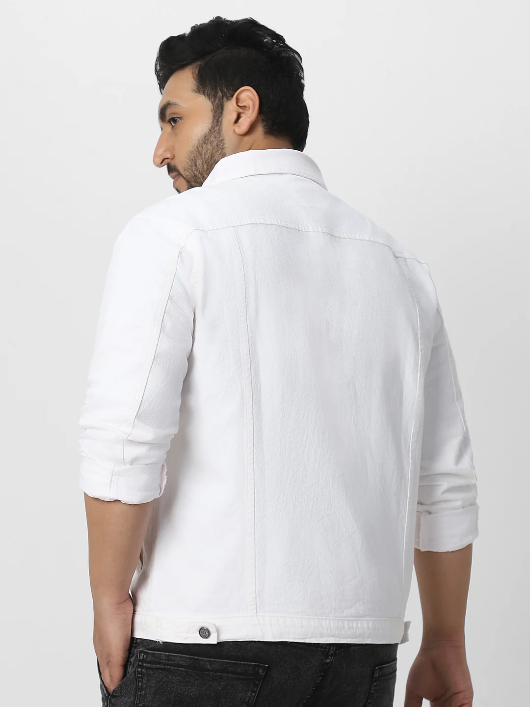 Plus Men's White Regular Fit Washed Full Sleeve Denim Jacket - Image 4