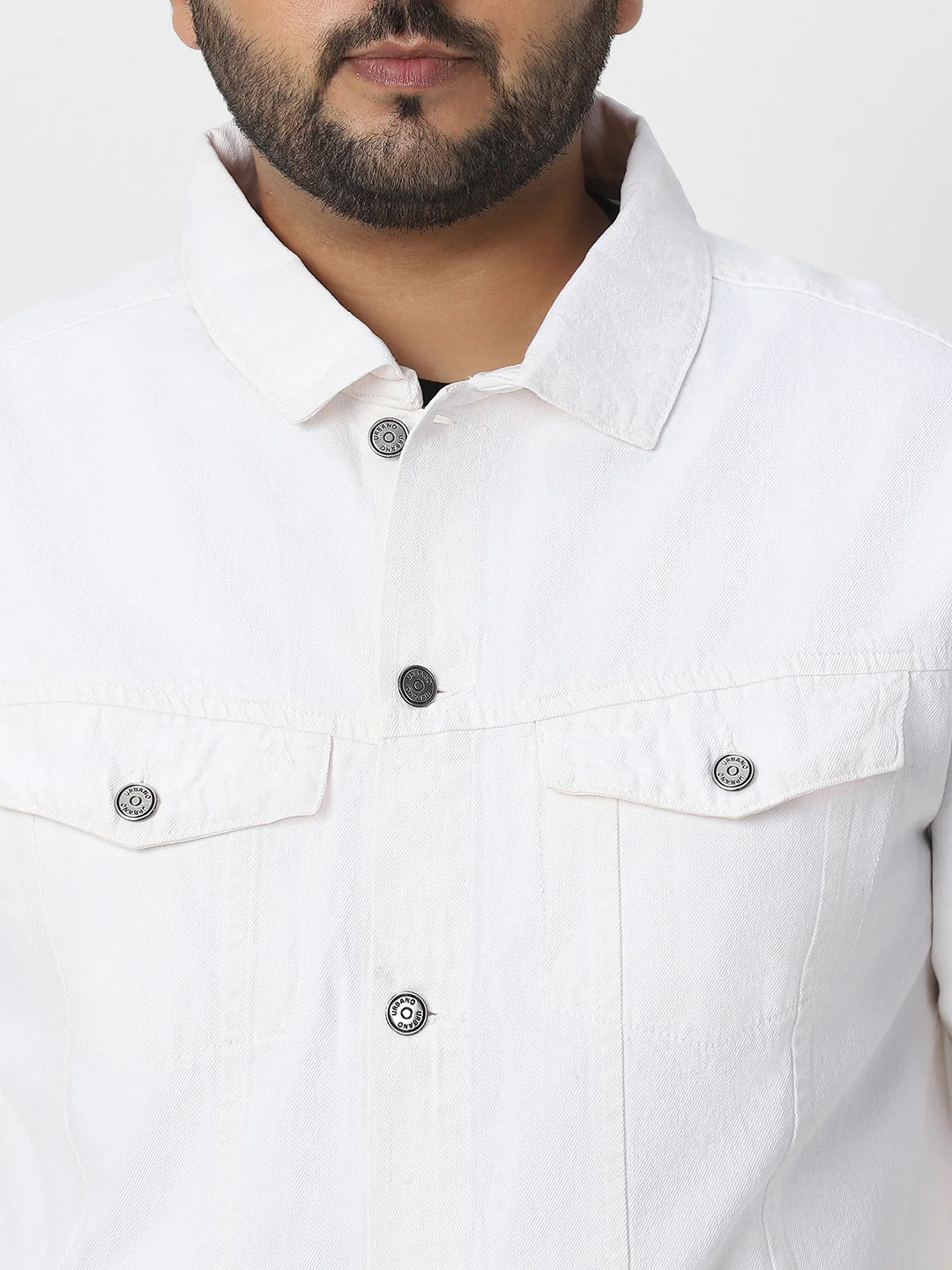 Plus Men's White Regular Fit Washed Full Sleeve Denim Jacket - Image 6