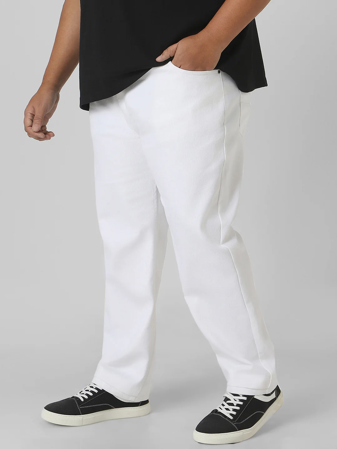 Plus Men's White Regular Fit Washed Jeans Stretchable - Image 2
