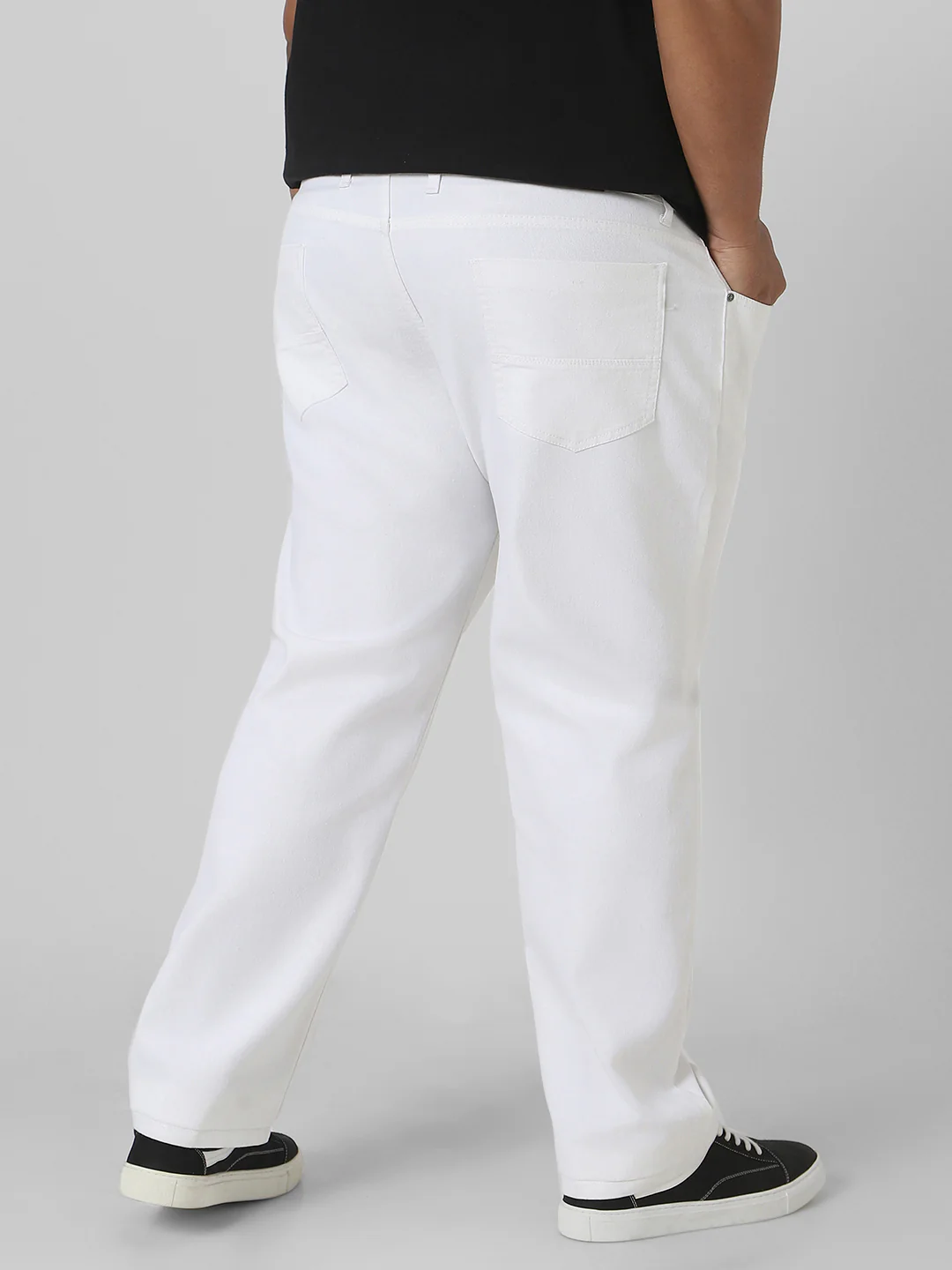 Plus Men's White Regular Fit Washed Jeans Stretchable - Image 3