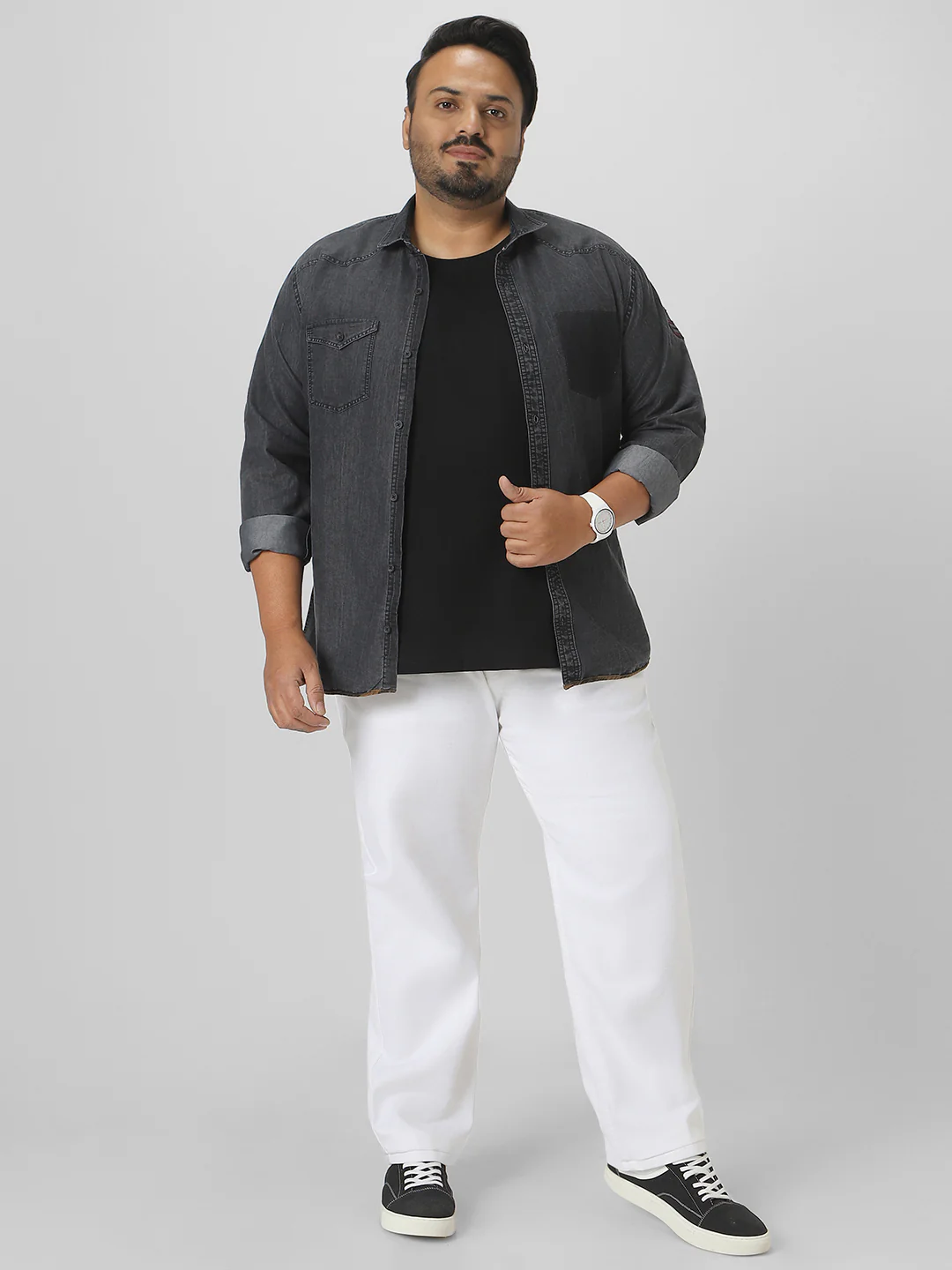 Plus Men's White Regular Fit Washed Jeans Stretchable - Image 4