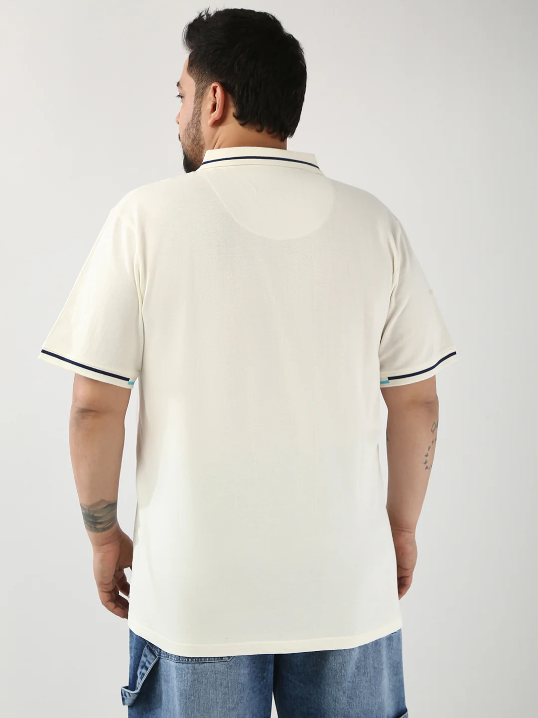 Plus Men's White Solid Regular Fit Half Sleeve Cotton Polo T-Shirt - Image 3