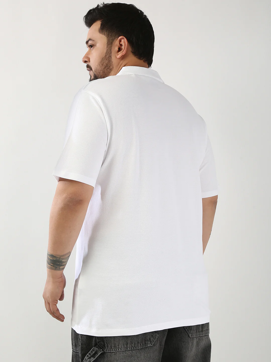 Plus Men's White Solid Regular Fit Half Sleeve Cotton Polo T-Shirt - Image 3