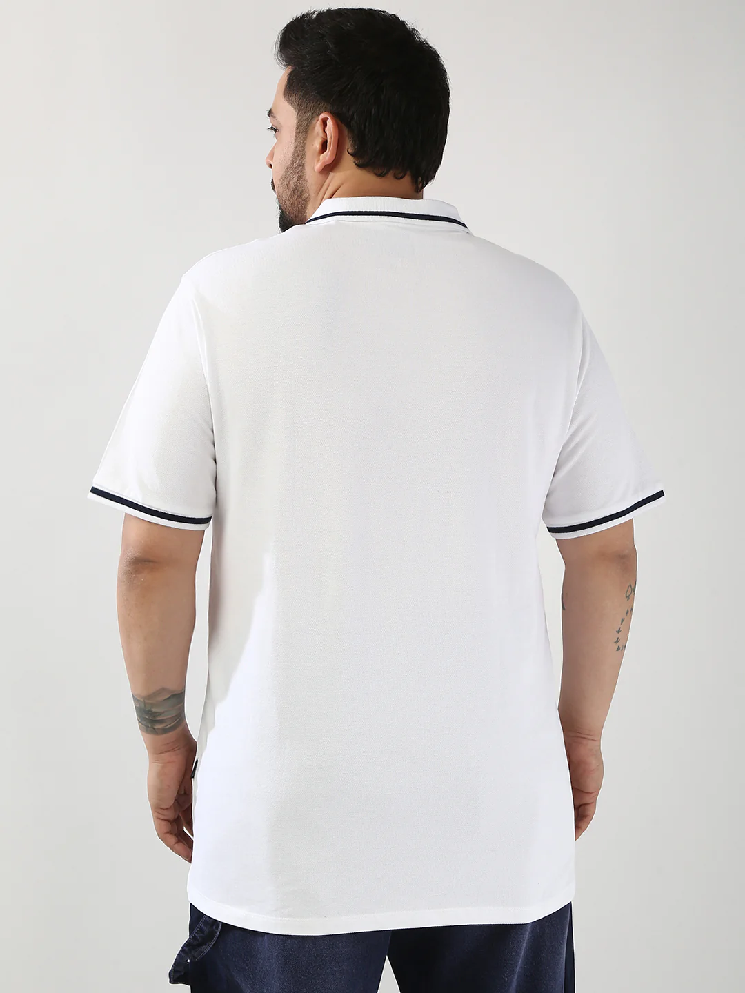 Plus Men's White Solid Regular Fit Half Sleeve Cotton Polo T-Shirt - Image 3