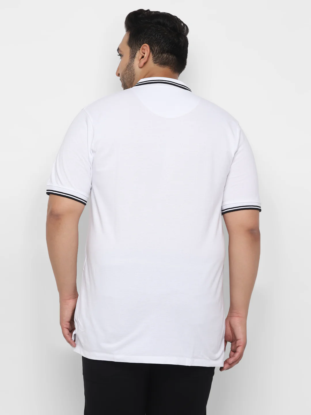 Plus Men's White Solid Regular Fit Half Sleeve Cotton Polo T-Shirt - Image 2