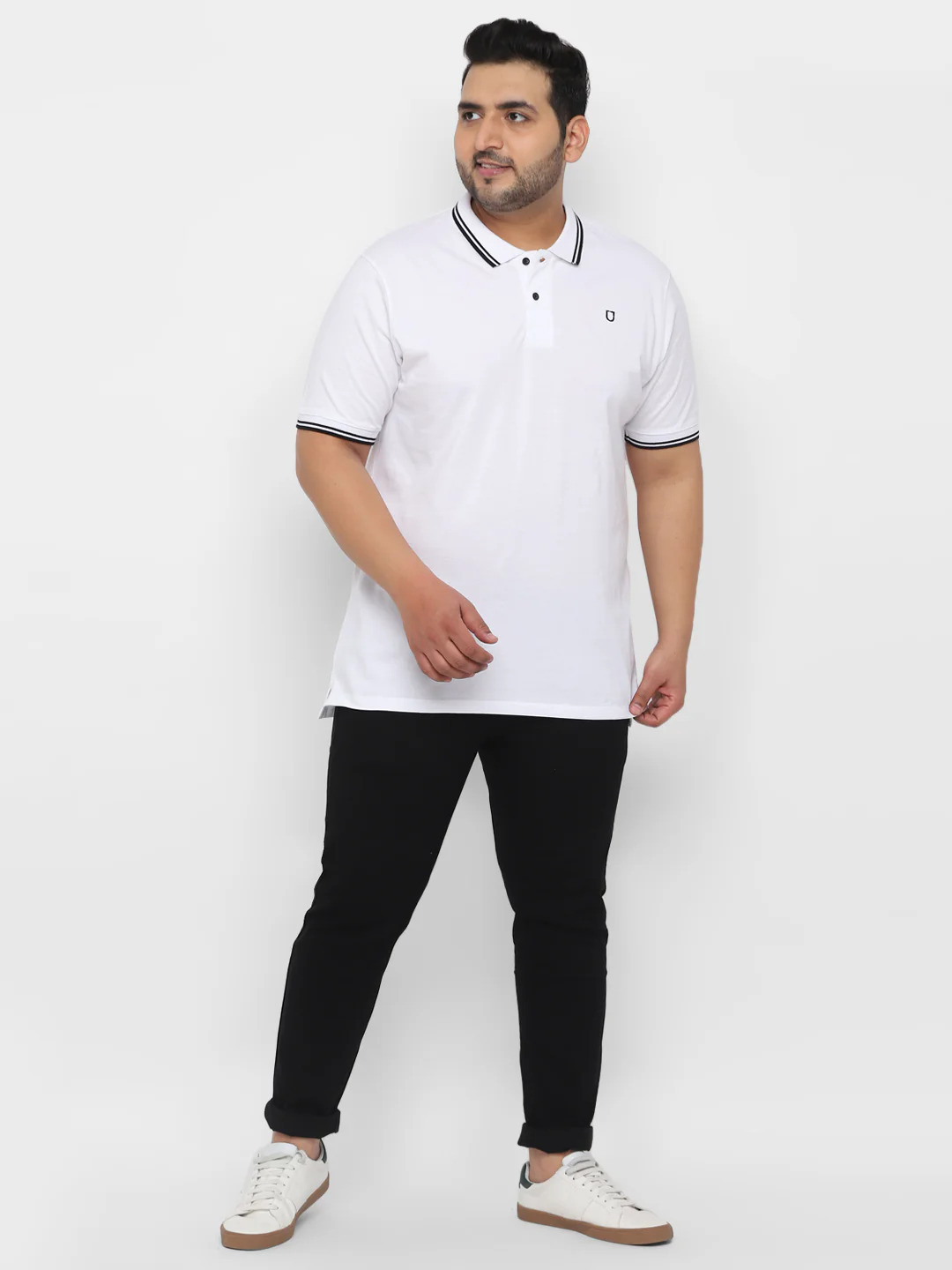 Plus Men's White Solid Regular Fit Half Sleeve Cotton Polo T-Shirt - Image 3
