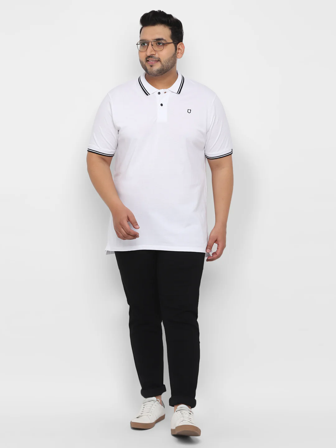 Plus Men's White Solid Regular Fit Half Sleeve Cotton Polo T-Shirt - Image 4