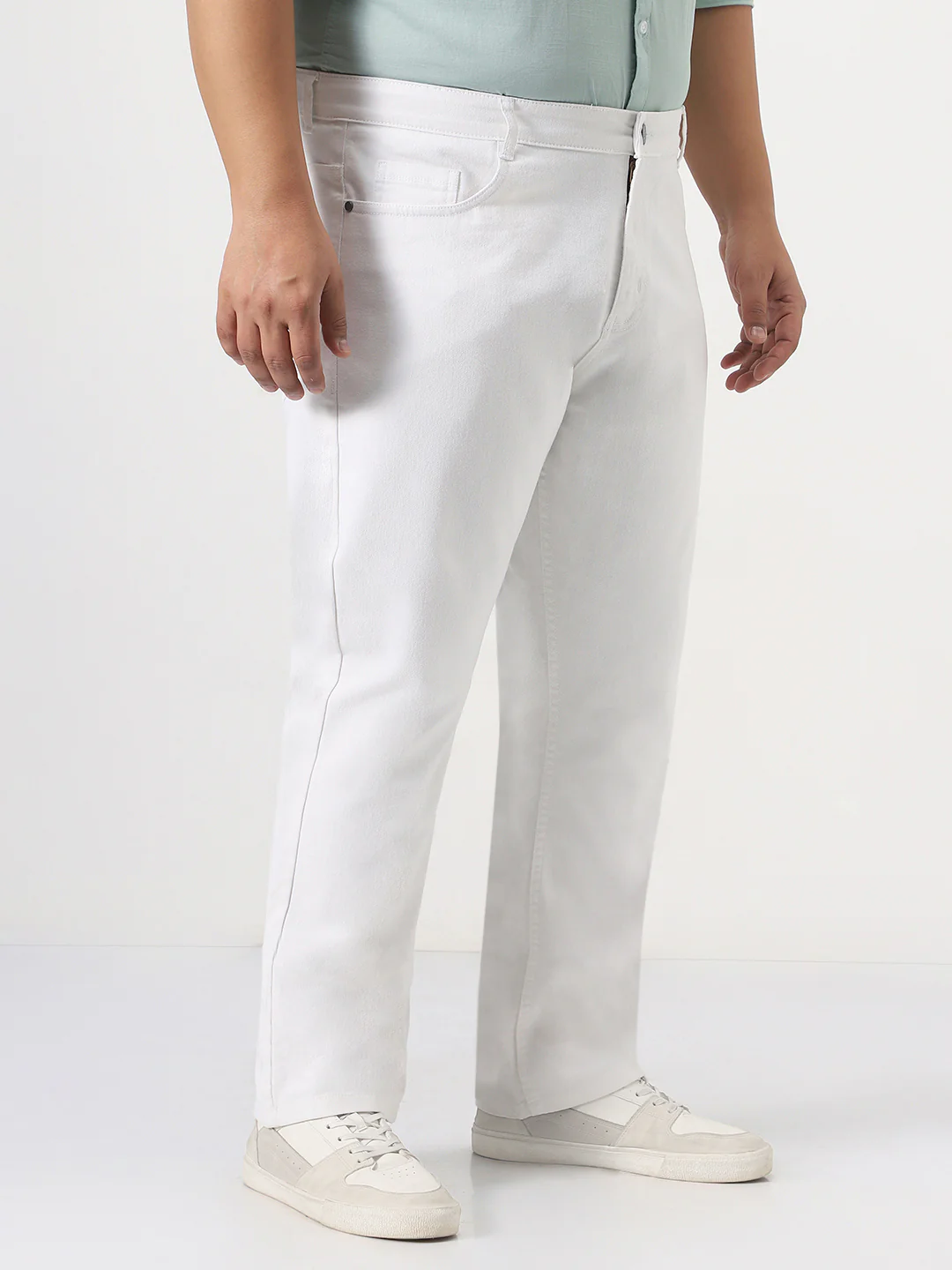Plus Men's White Straight Fit Washed Jeans Stretchable - Image 2