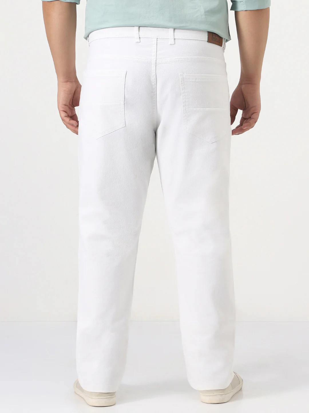 Plus Men's White Straight Fit Washed Jeans Stretchable - Image 3