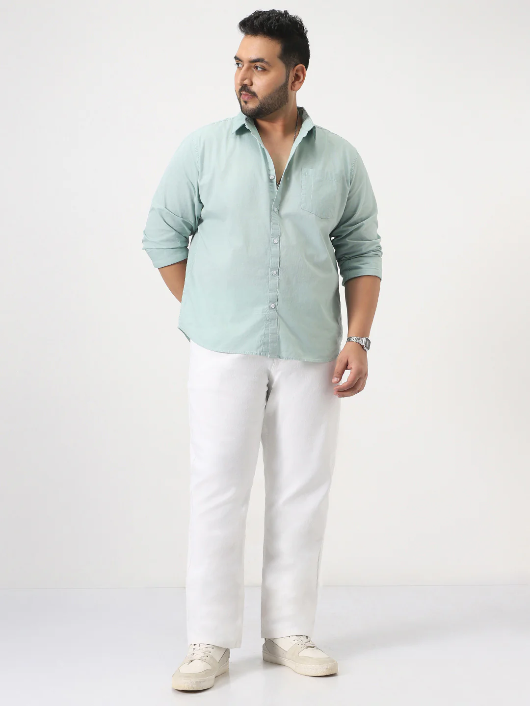 Plus Men's White Straight Fit Washed Jeans Stretchable - Image 4
