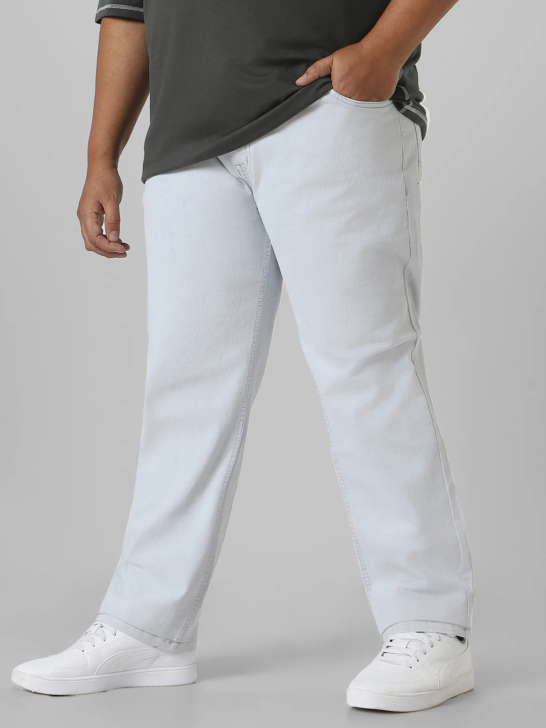 Plus Men's Whitish Grey Regular Fit Washed Jeans Stretchable - Image 2
