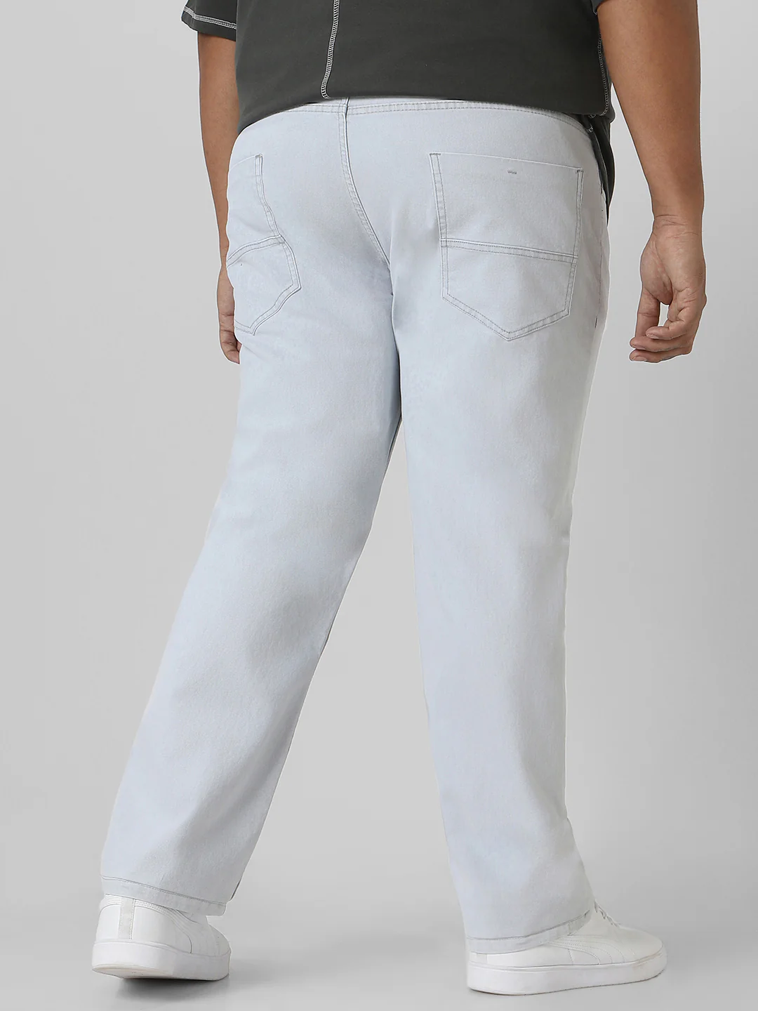 Plus Men's Whitish Grey Regular Fit Washed Jeans Stretchable - Image 3