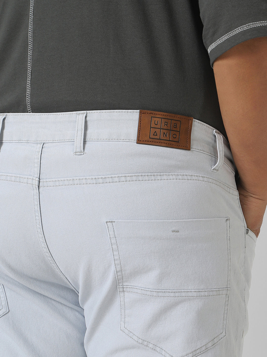 Plus Men's Whitish Grey Regular Fit Washed Jeans Stretchable - Image 5