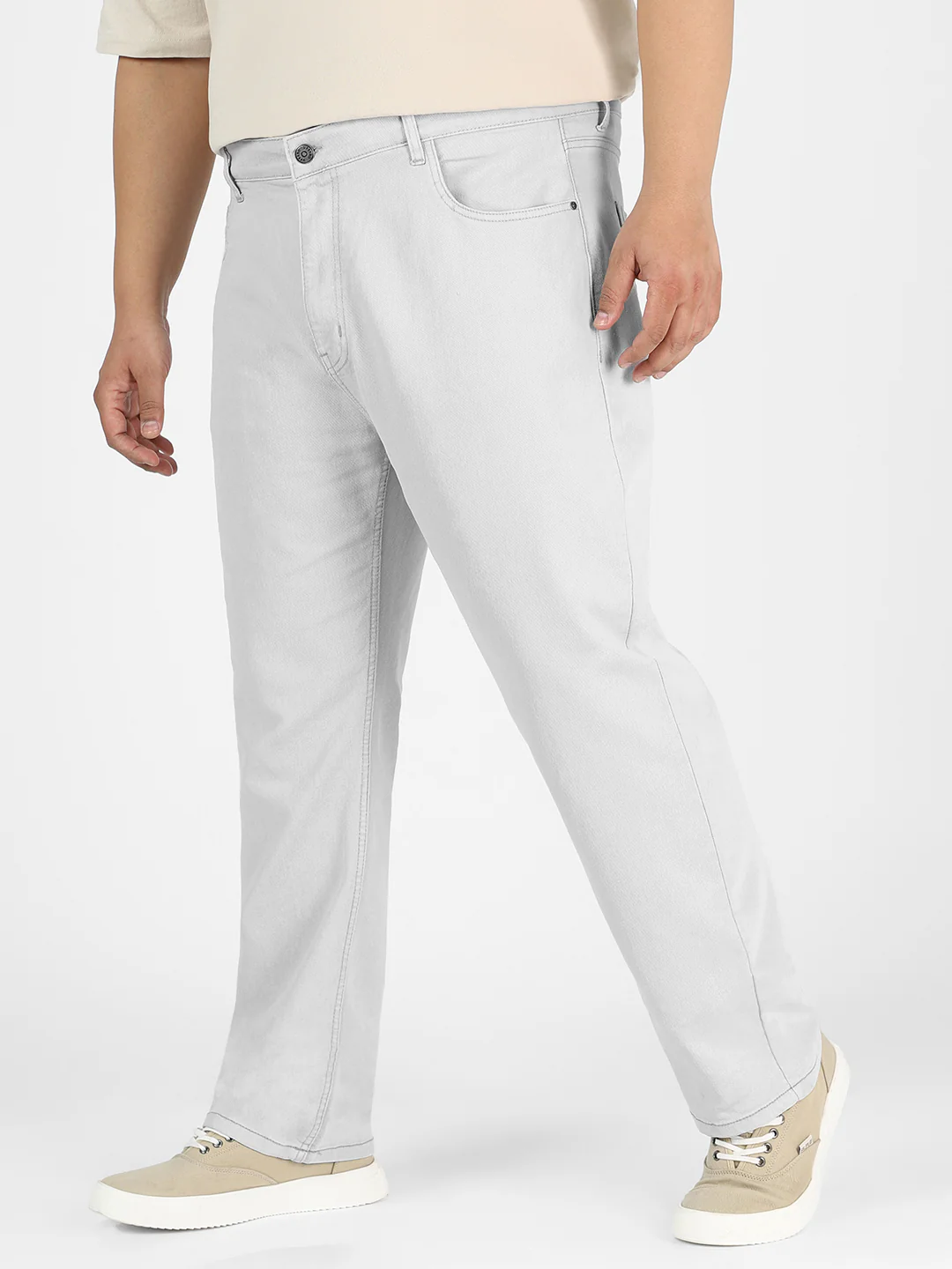 Plus Men's Whitish Grey Regular Fit Washed Jeans Stretchable - Image 2