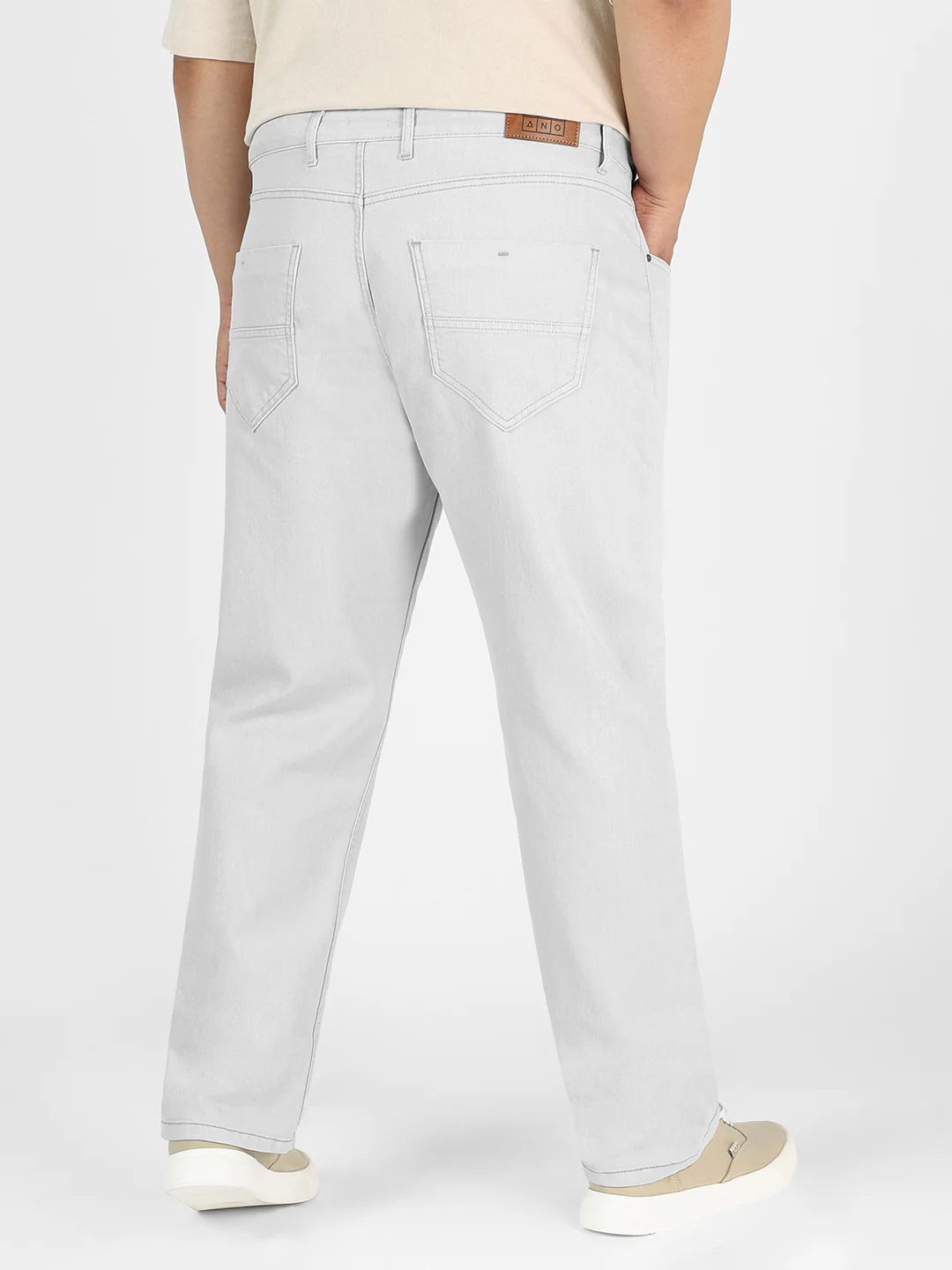 Plus Men's Whitish Grey Regular Fit Washed Jeans Stretchable - Image 3
