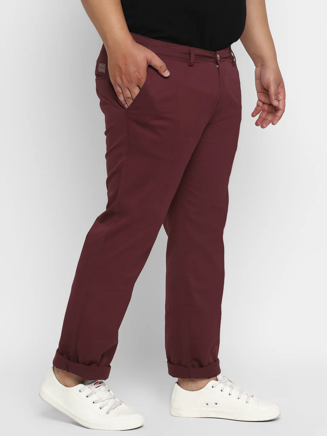 Plus Men's Wine Cotton Regular Fit Casual Chinos Trousers Stretch - Image 3