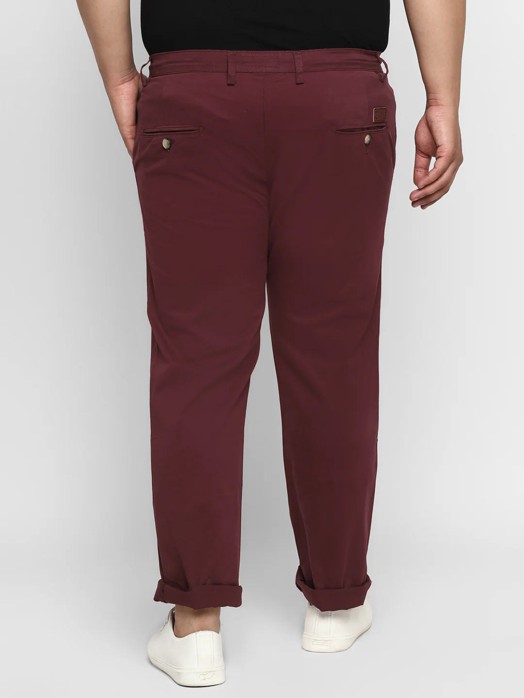 Plus Men's Wine Cotton Regular Fit Casual Chinos Trousers Stretch - Image 4