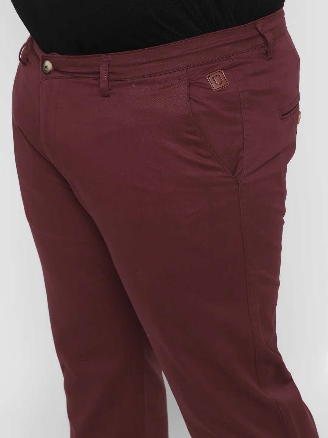 Plus Men's Wine Cotton Regular Fit Casual Chinos Trousers Stretch - Image 5