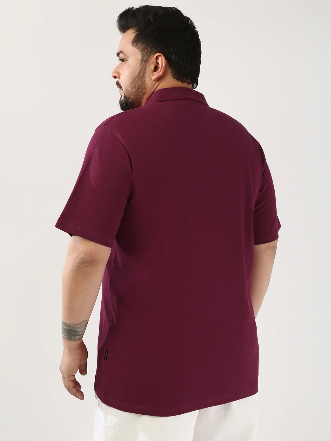 Plus Men's Wine Solid Regular Fit Half Sleeve Cotton Polo T-Shirt - Image 3