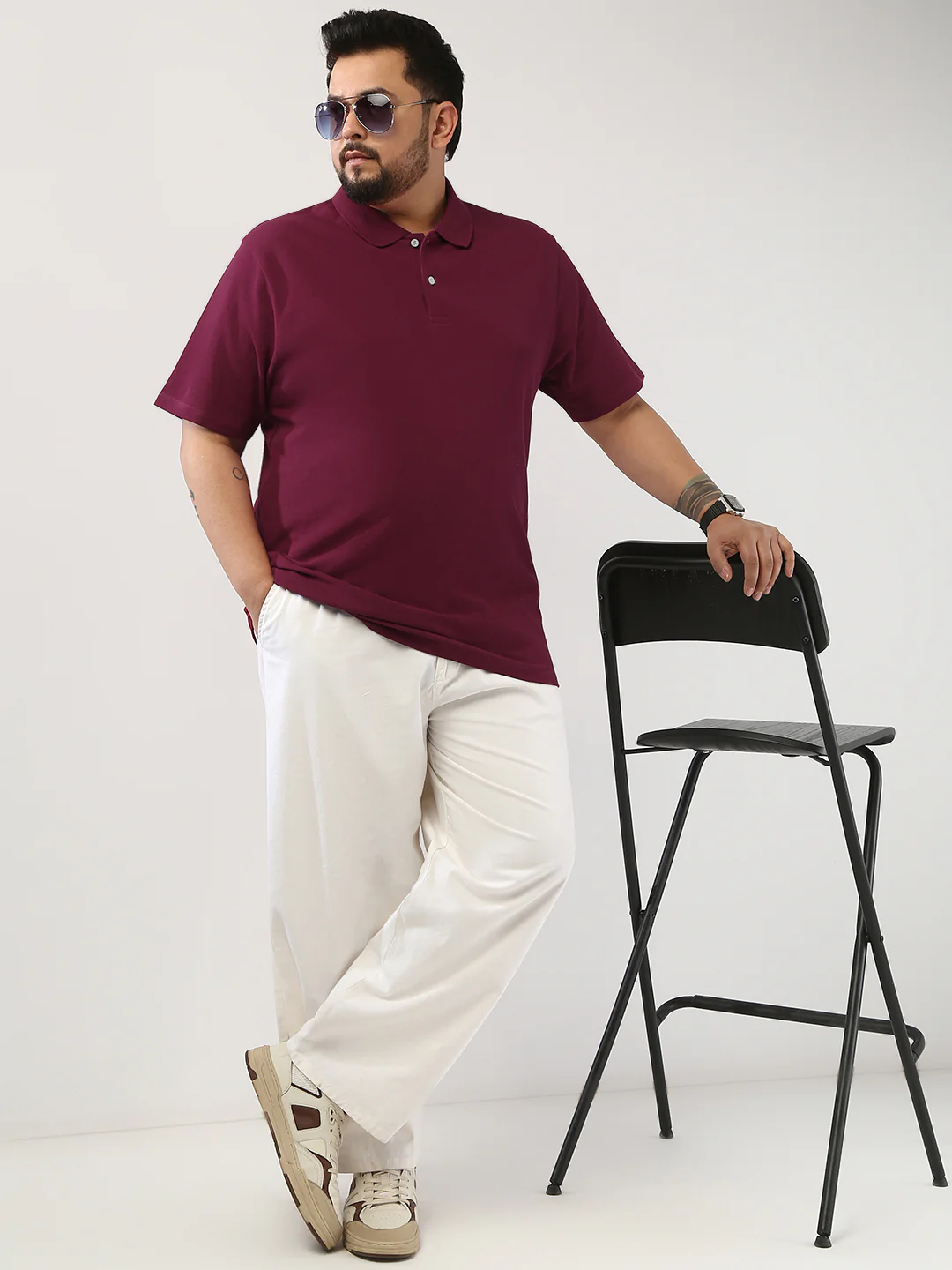 Plus Men's Wine Solid Regular Fit Half Sleeve Cotton Polo T-Shirt - Image 4