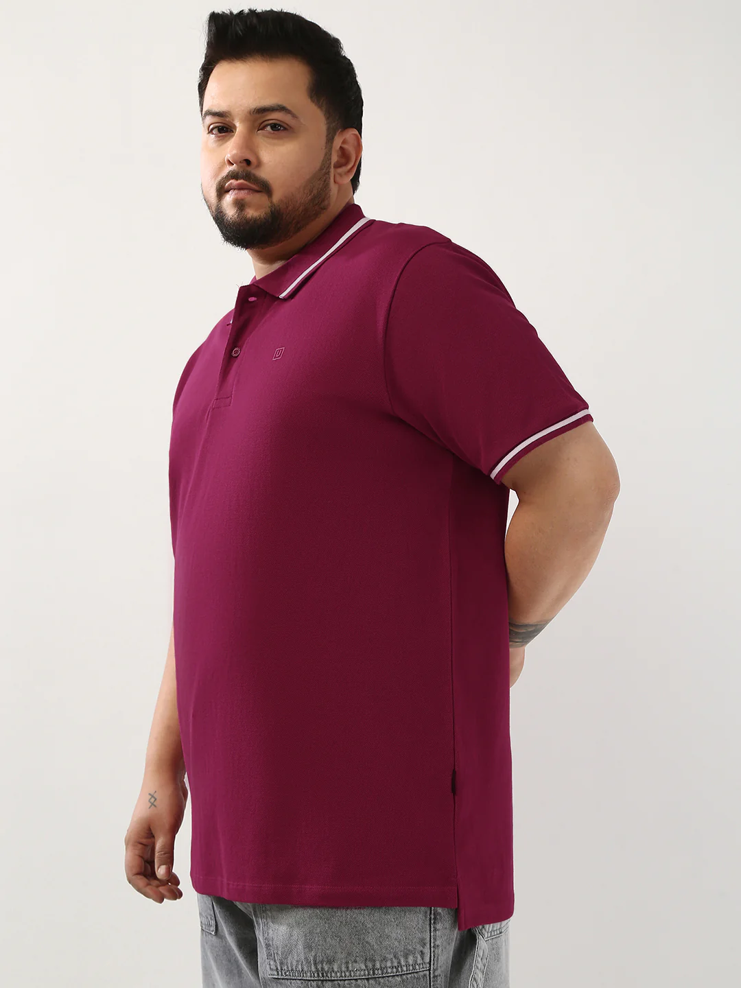 Plus Men's Wine Solid Regular Fit Half Sleeve Cotton Polo T-Shirt - Image 2