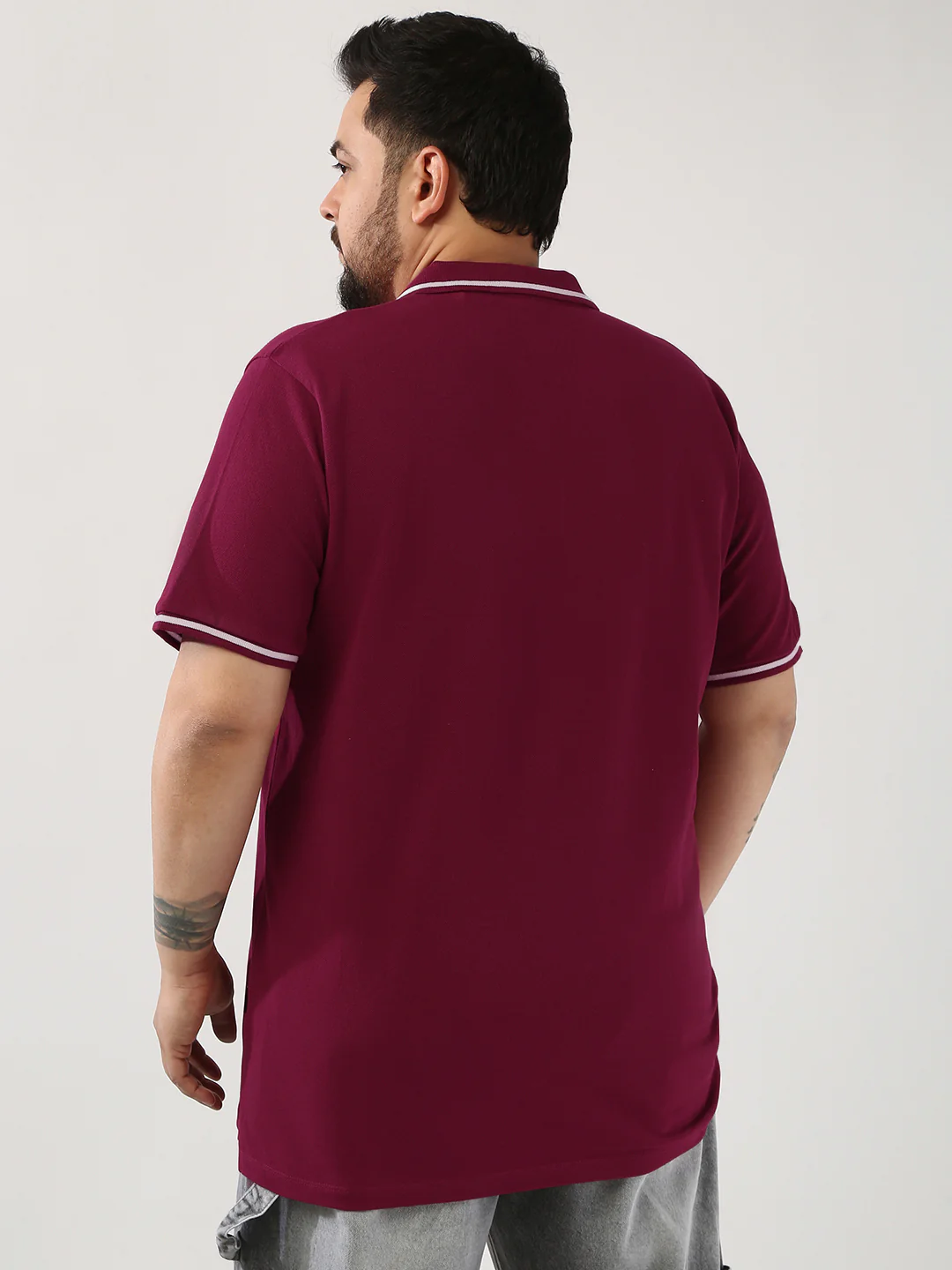 Plus Men's Wine Solid Regular Fit Half Sleeve Cotton Polo T-Shirt - Image 3