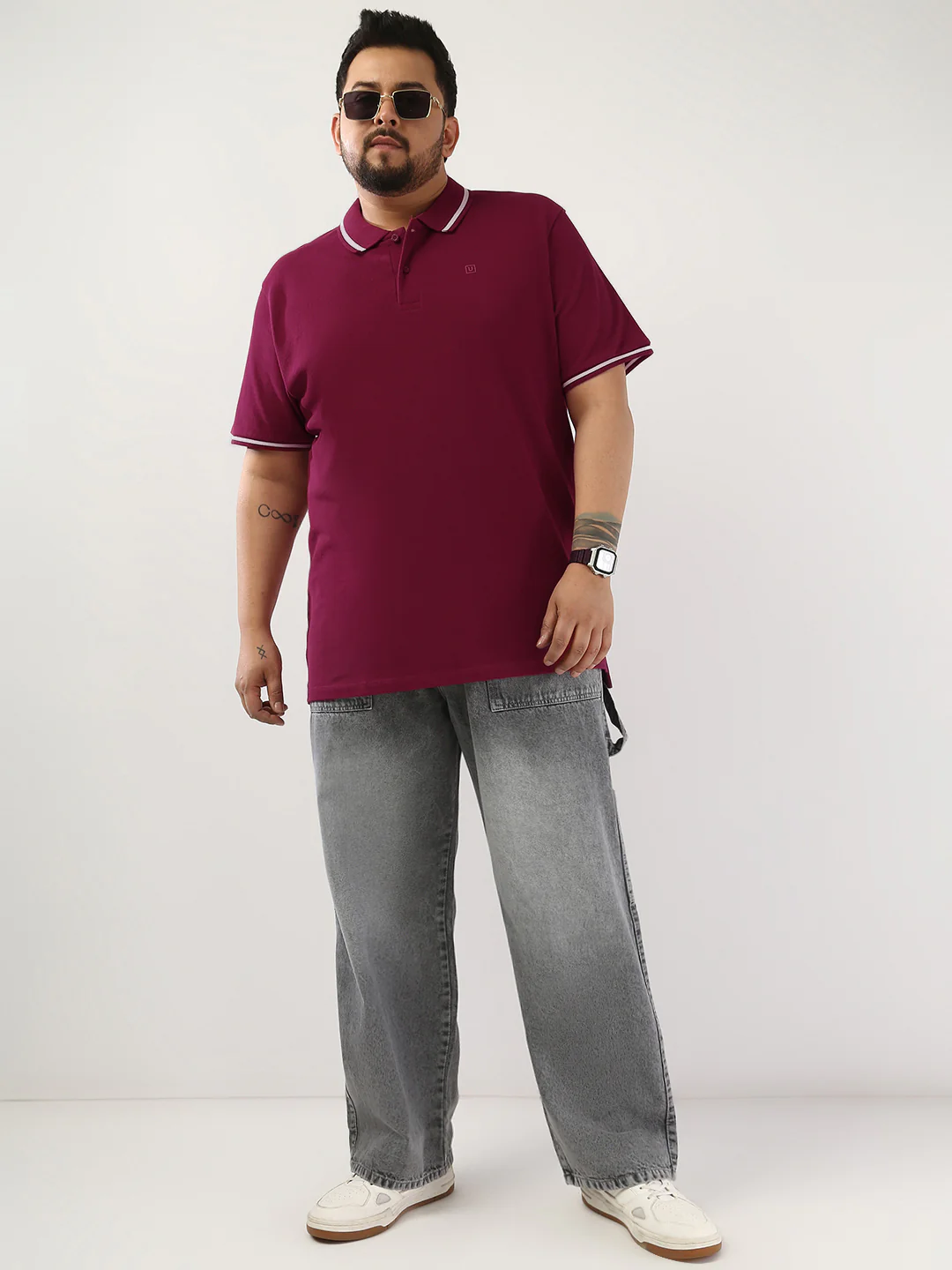 Plus Men's Wine Solid Regular Fit Half Sleeve Cotton Polo T-Shirt - Image 4
