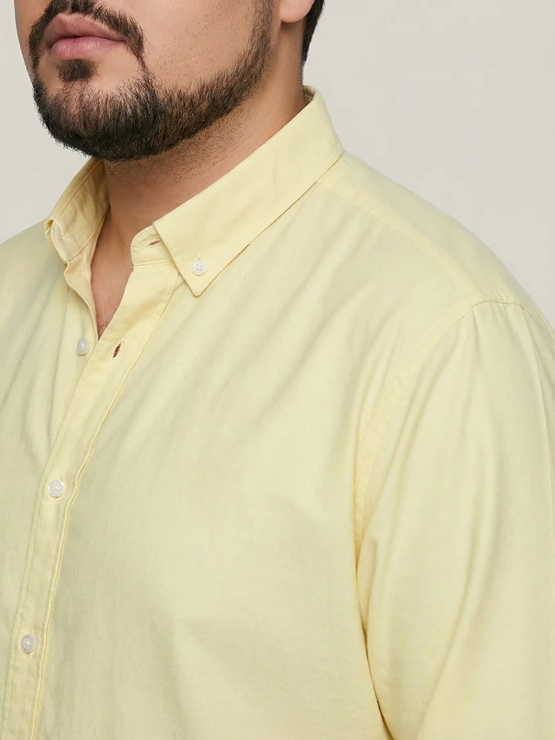Plus Men's Yellow Cotton Full Sleeve Regular Fit Solid Oxford Shirt With Button-Down Collar - Image 6