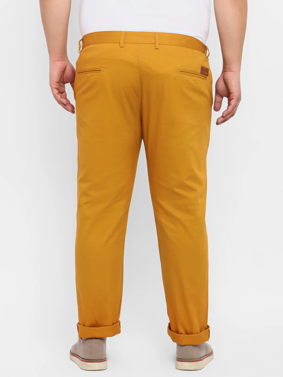 Plus Men's Yellow Cotton Regular Fit Casual Chinos Trousers - Image 3