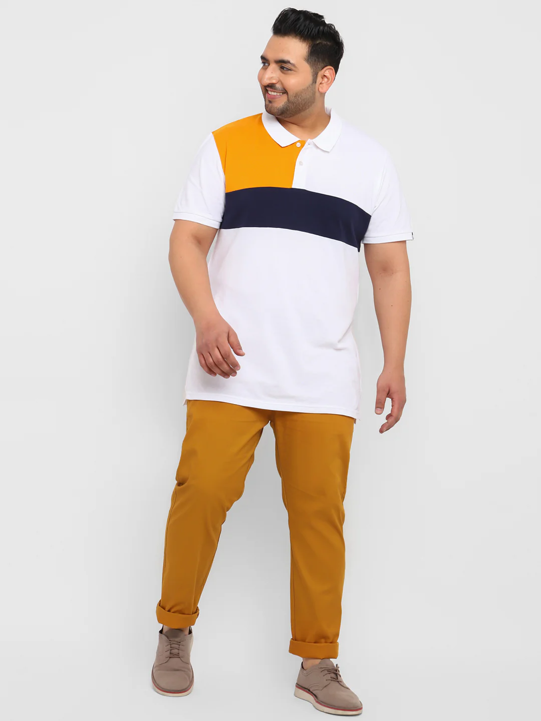 Plus Men's Yellow Cotton Regular Fit Casual Chinos Trousers - Image 4