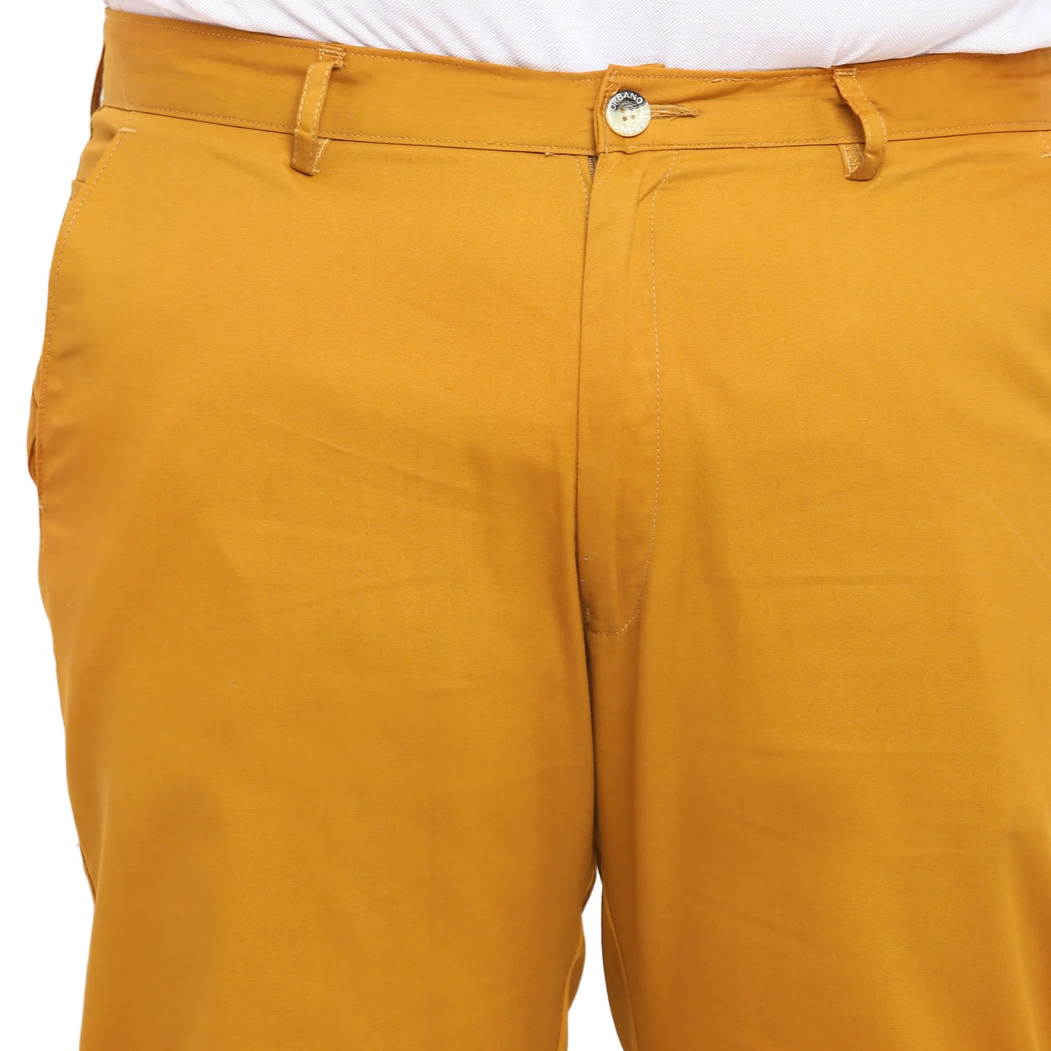Plus Men's Yellow Cotton Regular Fit Casual Chinos Trousers - Image 5