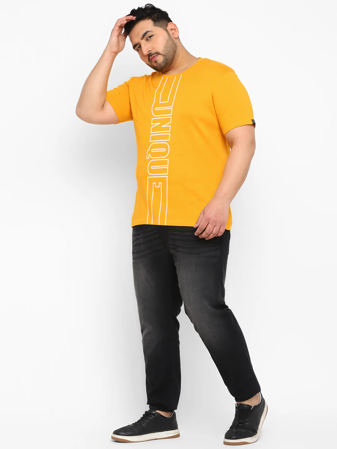 Urbano Plus Men's Yellow Graphic Printed Half Sleeve Regular Fit Cotton T-Shirt - Image 4